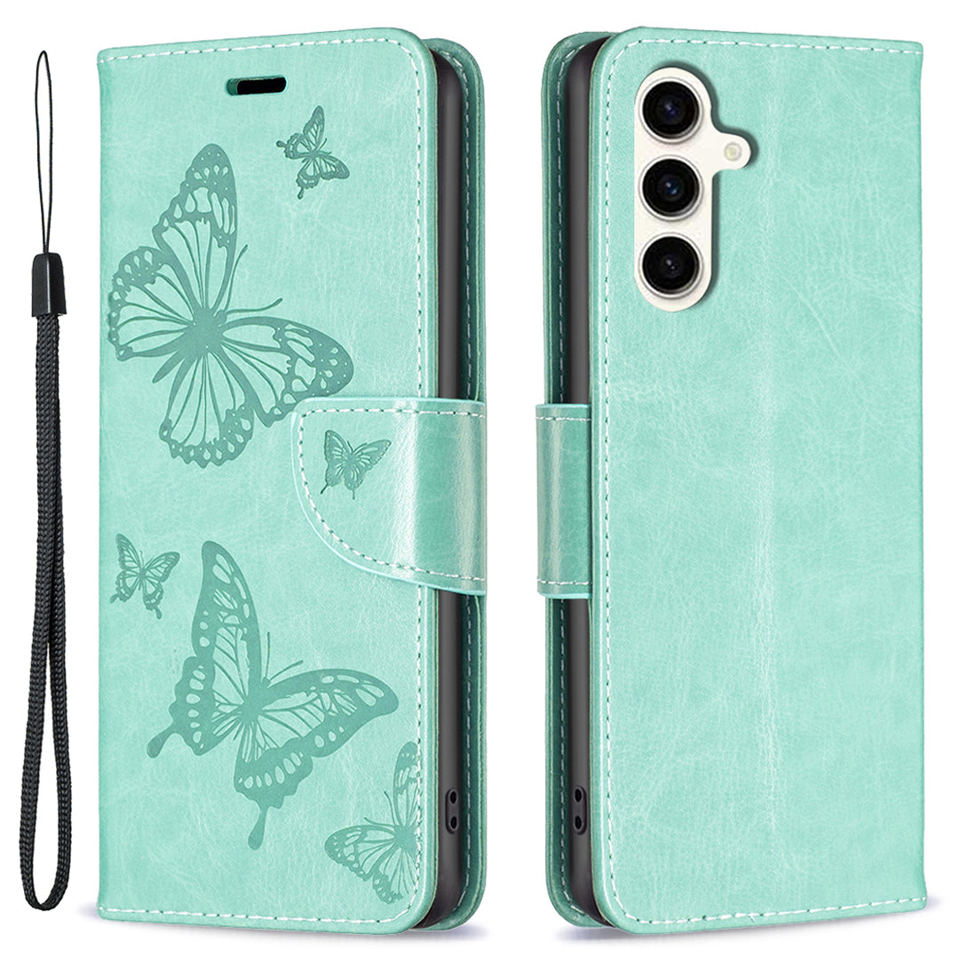 Til Samsung Galaxy S23 FE Telefon Flip Stand Pung Etui Butterfly påtrykt lædercover med rem Til Samsung Galaxy S23 FE Telefon Flip Stand Pung Etui Butterfly påtrykt lædercover med rem